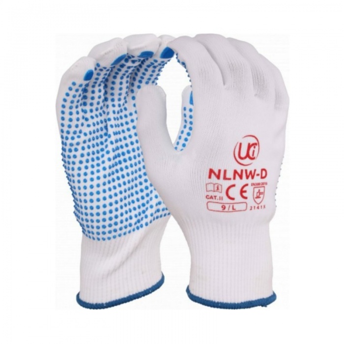 UCi NLNW-D Knitted Nylon Low-Linting White PVC Palm Dotted Gloves